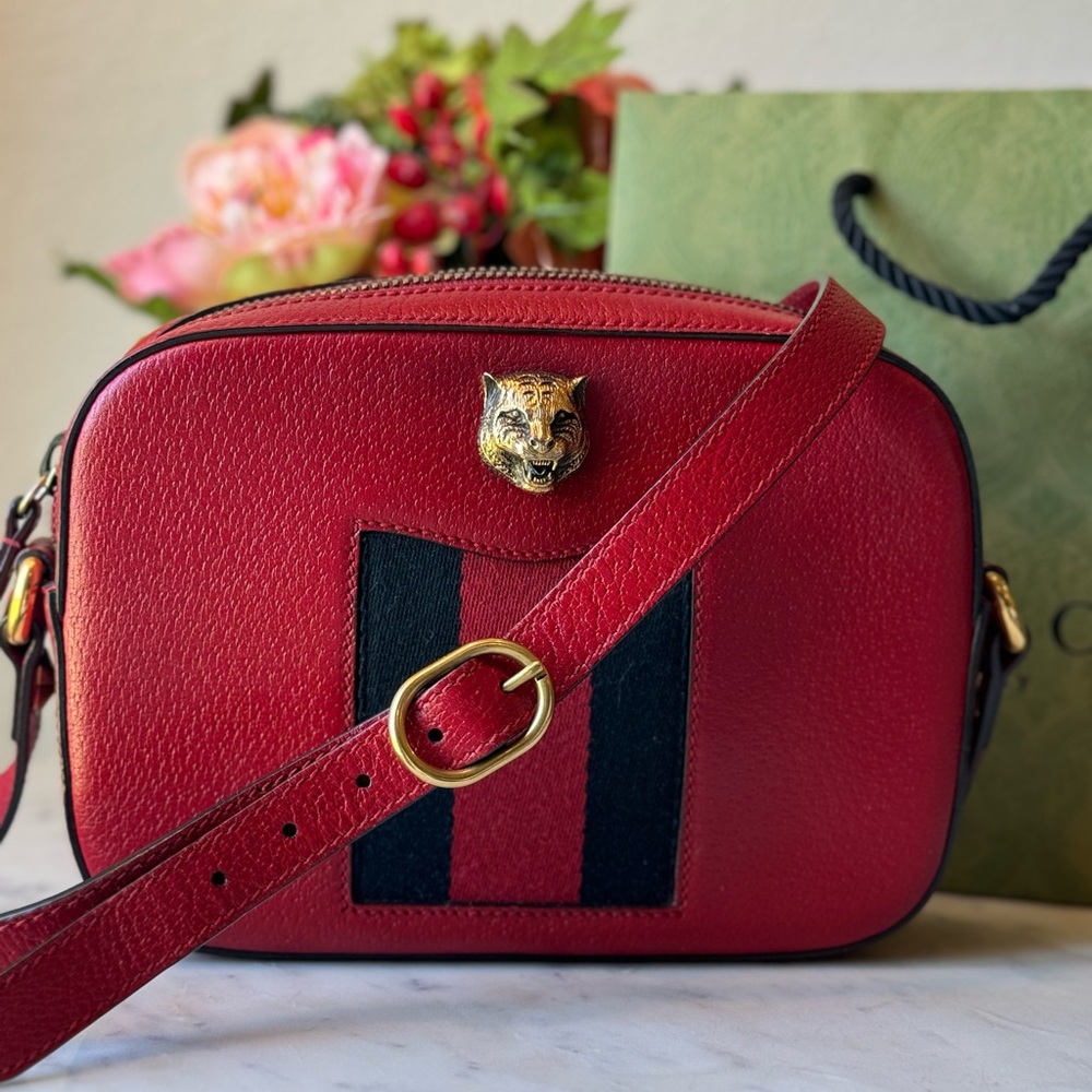 Gucci Web Animalier Crossbody Bag. Red